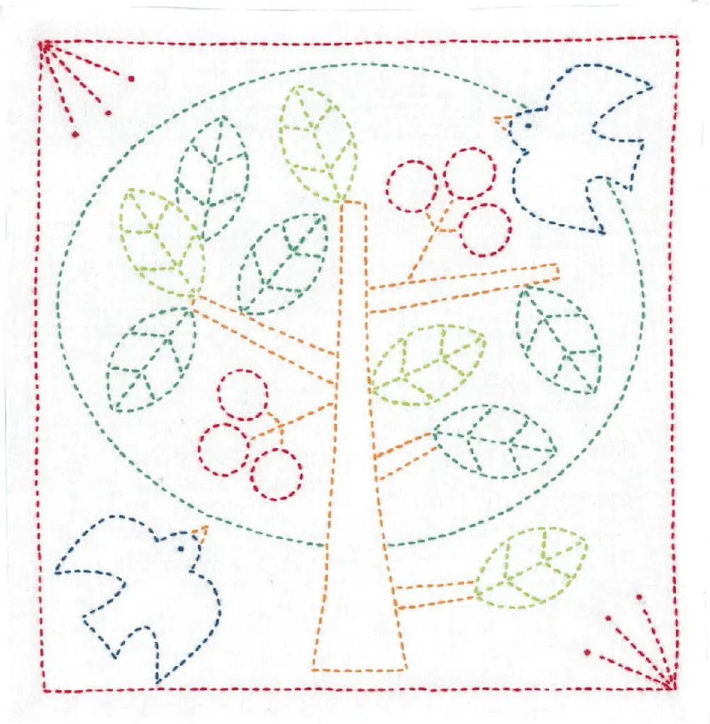 Ricamo Sashiko Olympus Hana Fukin Tree - Originale Japan 34x34cm