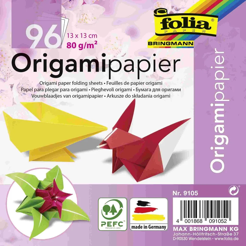 Set Origami Folia 130x130mm | 96 Fogli 80g per Sviluppo Motorio