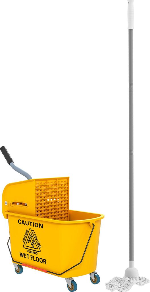 Reinigungswagen 20L Putzwagen mit Presse und Kehrgarnitur, Eimer inkl. Mopp, Rolle