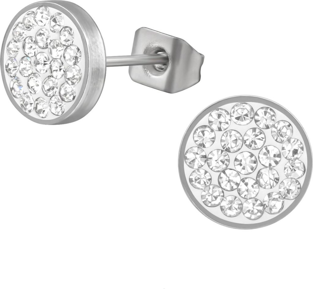 Ohrstecker Rund 8 mm aus Hochglanzpoliertem Chirurgenstahl mit Kristall Silber Unisize Maxte