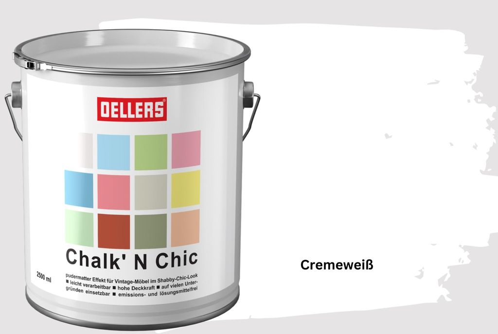 OELLERS Chalk 'N Chic Kreidefarbe Cremeweiß 2,5L matt – für Shabby-Chic-Look & Vintage-Stil auf Holz, Beton, Raufaser, Gipskarton uvm.