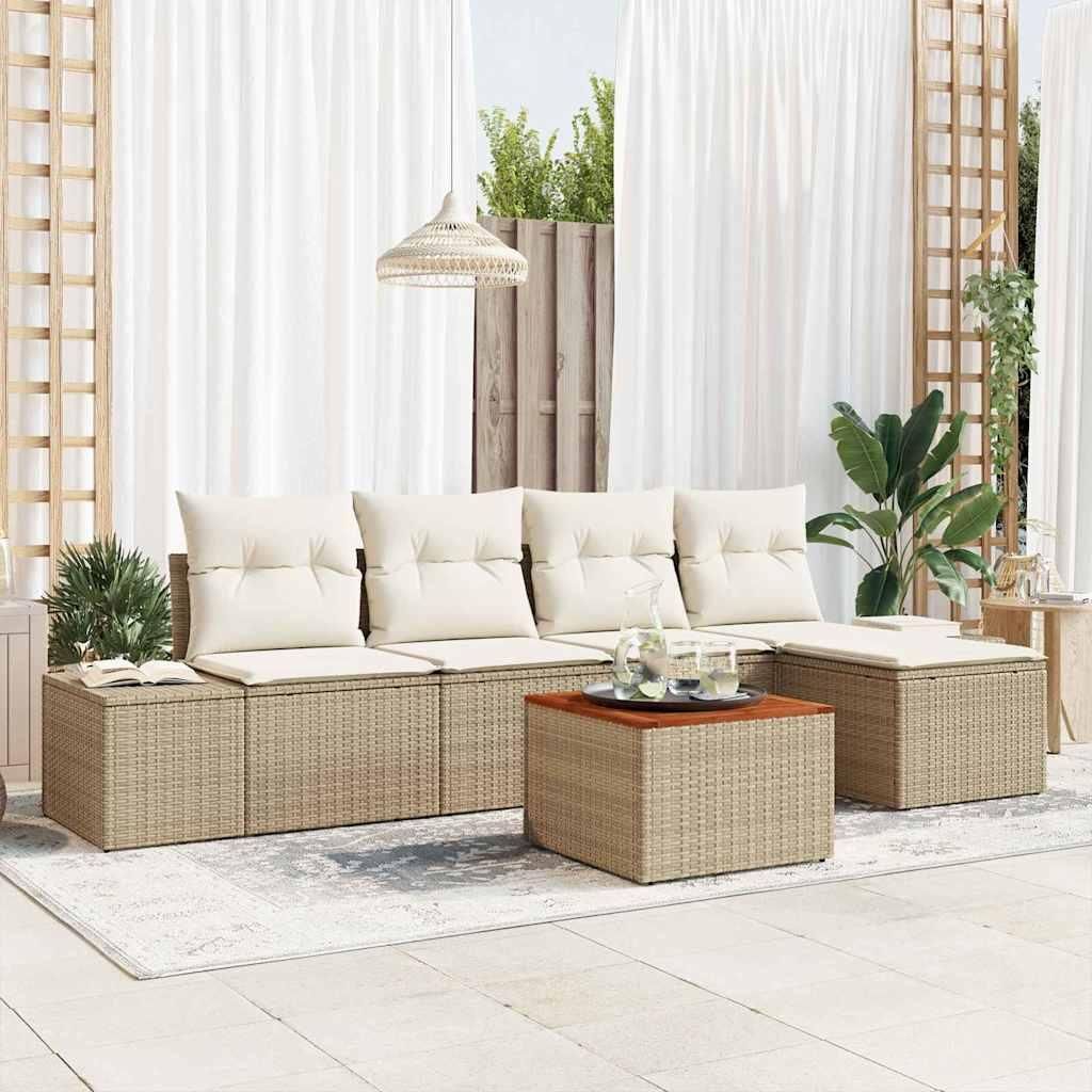 "Rabatt" Garten-Sofa-Set - Balkonmöbel/Terrassenmöbel - mit Kissen - 6 pcs - Beige Poly Rattan - Lounge-Dining set CC12638