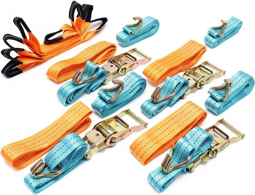 Wiltec Spanngurte 4er Set für den Autotransport, 35mm x 3,5m, 3000 daN, Zurrgurte zur Radsicherung, ideal für Autotransport
