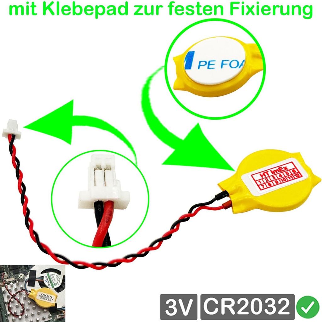 RTC CR2032 BIOS CMOS Batterie Knopfzelle Akku Battery mit Steckerkabel für DELL OptiPlex 3090, 7070 Ultra PC