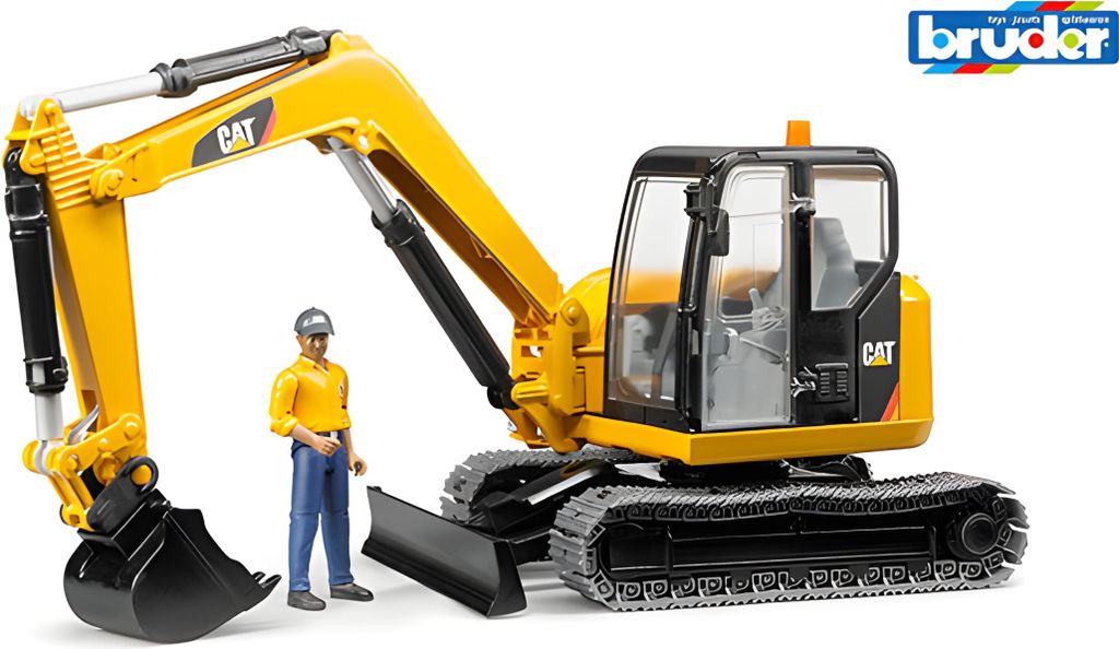 BRUDER Cat Mini Excavator with worker, Model žeriavu, Plast Obrázok produktu 