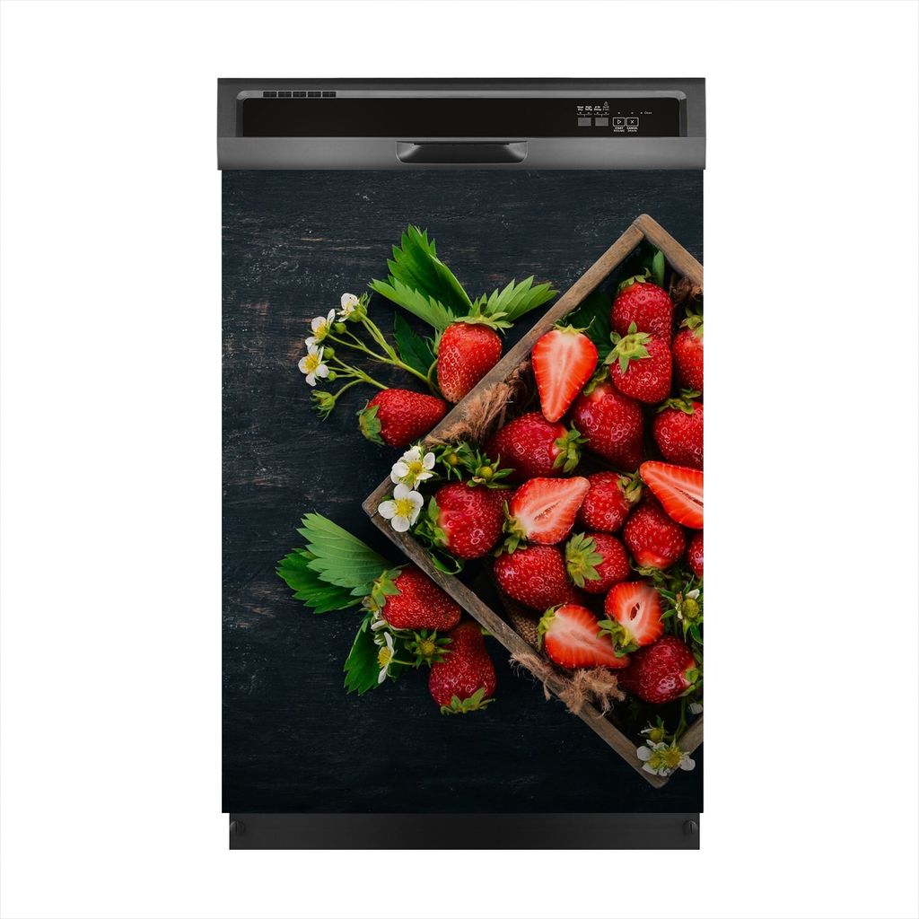 Magnete Dekorative 60x80 cm Küche Magnetmatte Spülmaschine - Erdbeeren in Holzkiste