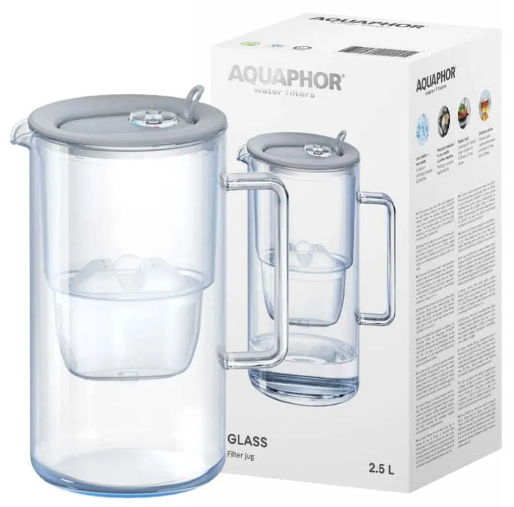 Aquaphor Caraffa Vetro 2.5 L Grigio - Filtro Maxfor+ Mg Alta Efficienza