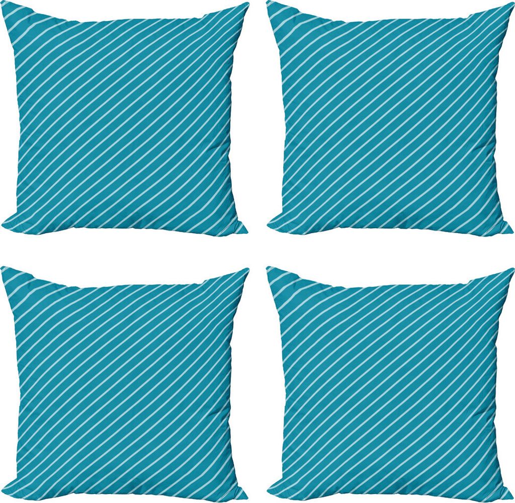 ABAKUHAUS Geometrisch Kissenbezug Set (4 Stück), Gestreifte Cruise Farben, Moderner Doppelseitiger Digitaldruck, 60 cm x 60 cm, Pale Blue Teal
