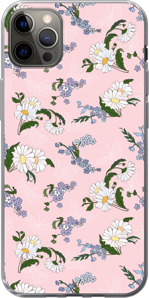 MuchoWow Handyhülle Schutzhülle Hülle für Telefoonhoesje iPhone 13 Pro Max Muster - Vergissmeinnicht - Blumen - Mädchen - Kinder - Kinder Si...