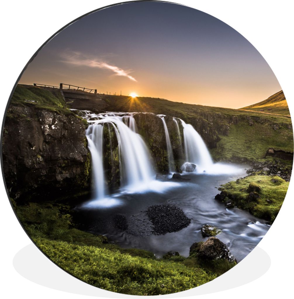 MuchoWow Aluminium Wandkreis Island - Wasserfall - Sonne Ø 60 cm Wanddeko Modern Wohnzimmer - Wand Kreis - Wandbild - Schlafzimmer - Aluminium B...
