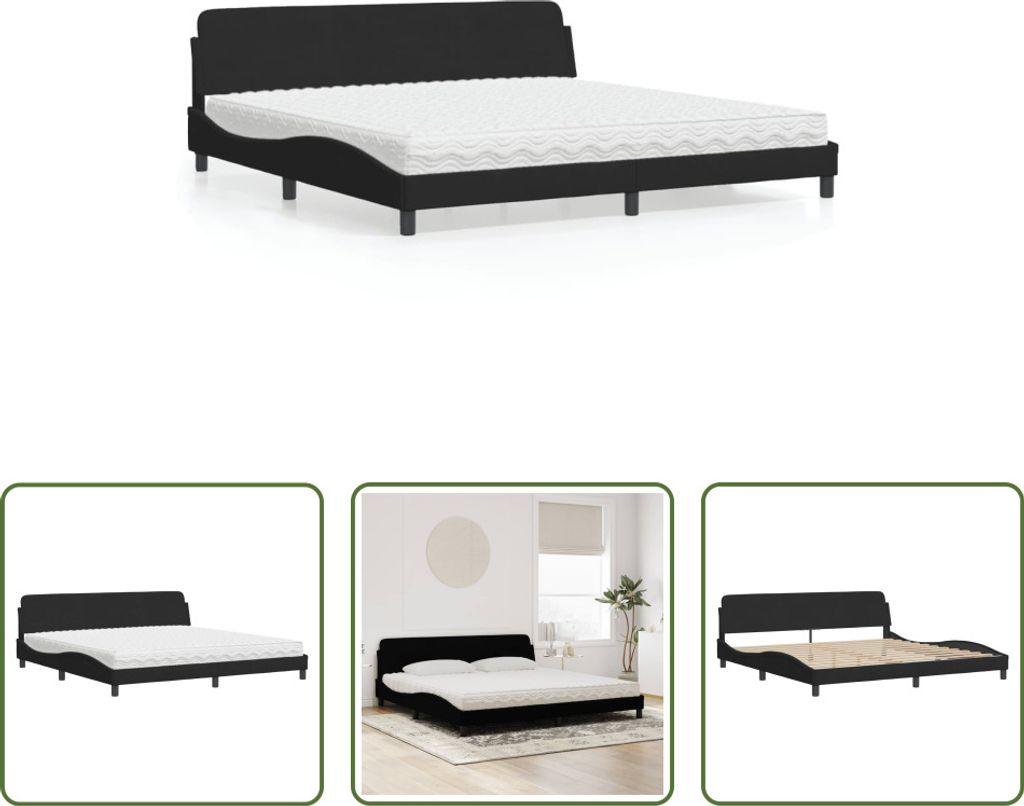 The Living Store Bett mit Matratze Schwarz 200x200 cm Samt