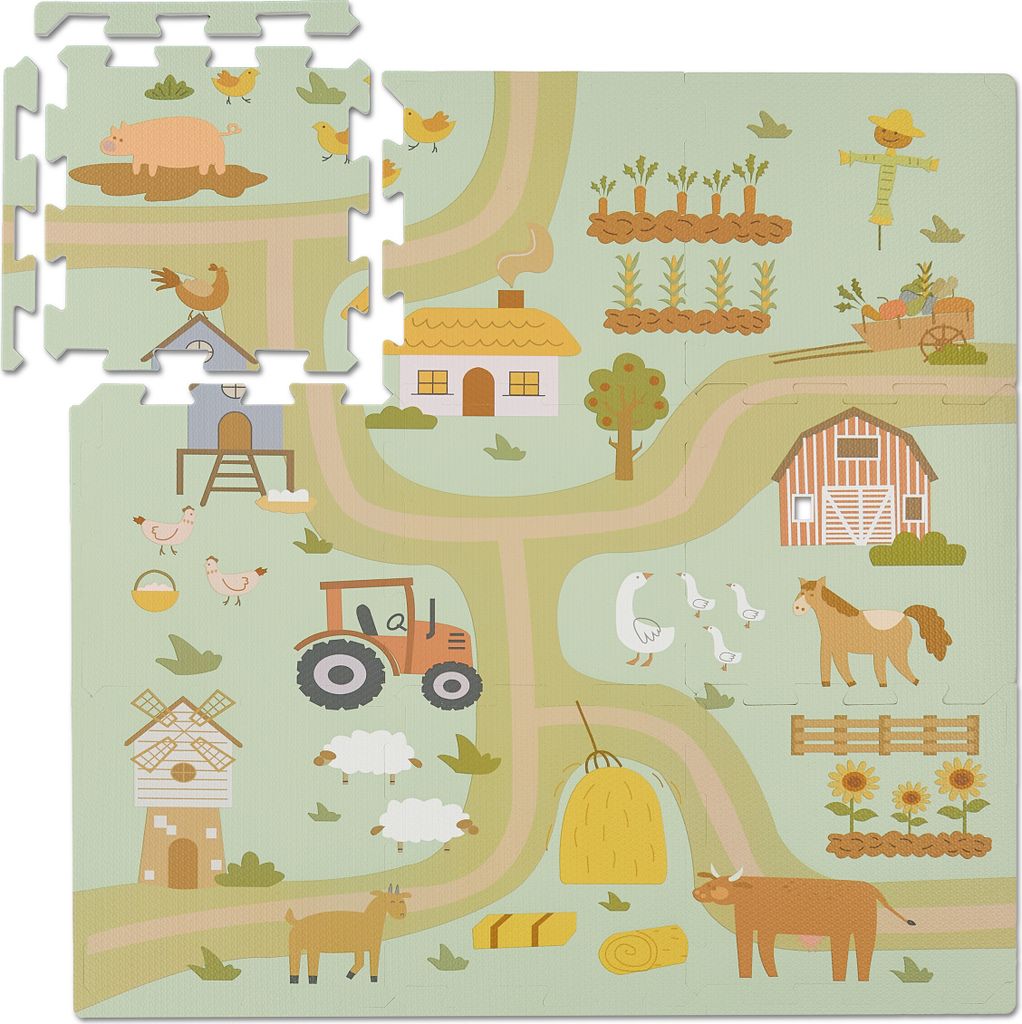 Relaxdays Puzzlematte, 21-tlg. Baby Spielmatte, Bauernhof-Motiv, Tiere, schadstofffreier Schaumstoff, Kindermatte, bunt