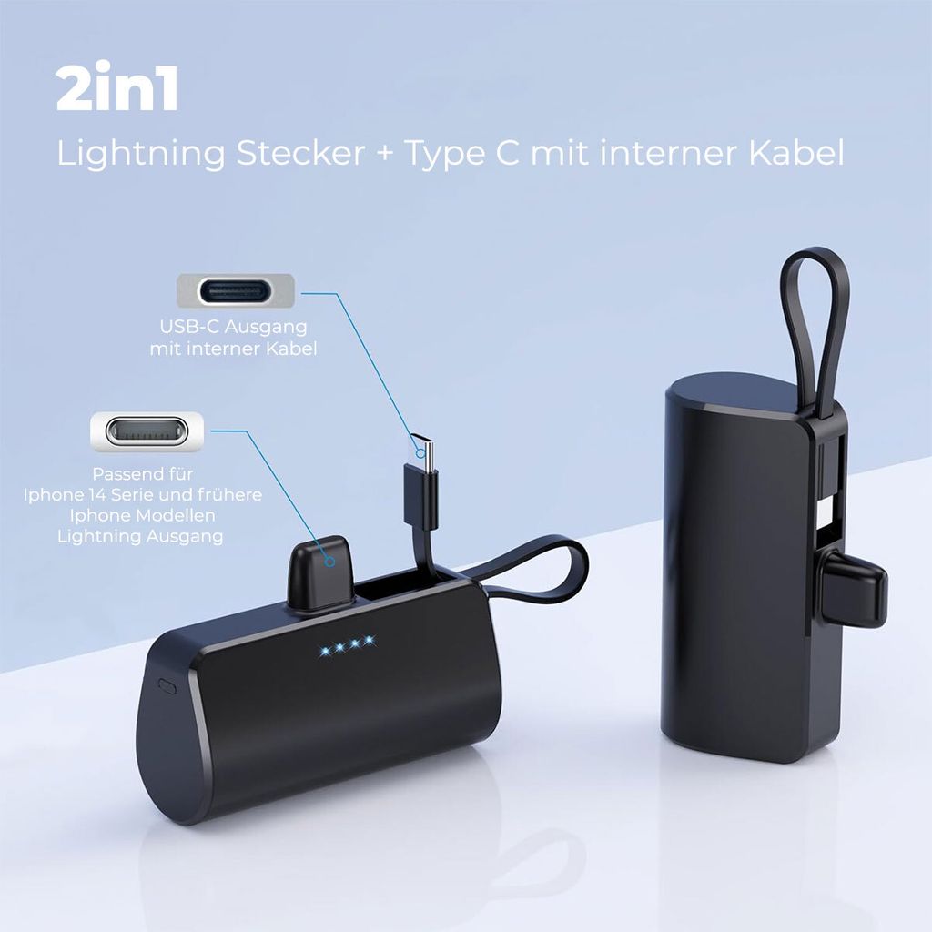 Woyax iPhone Lightning-Stecker Mini Powerbank 5000mAh mit Produktbild 2