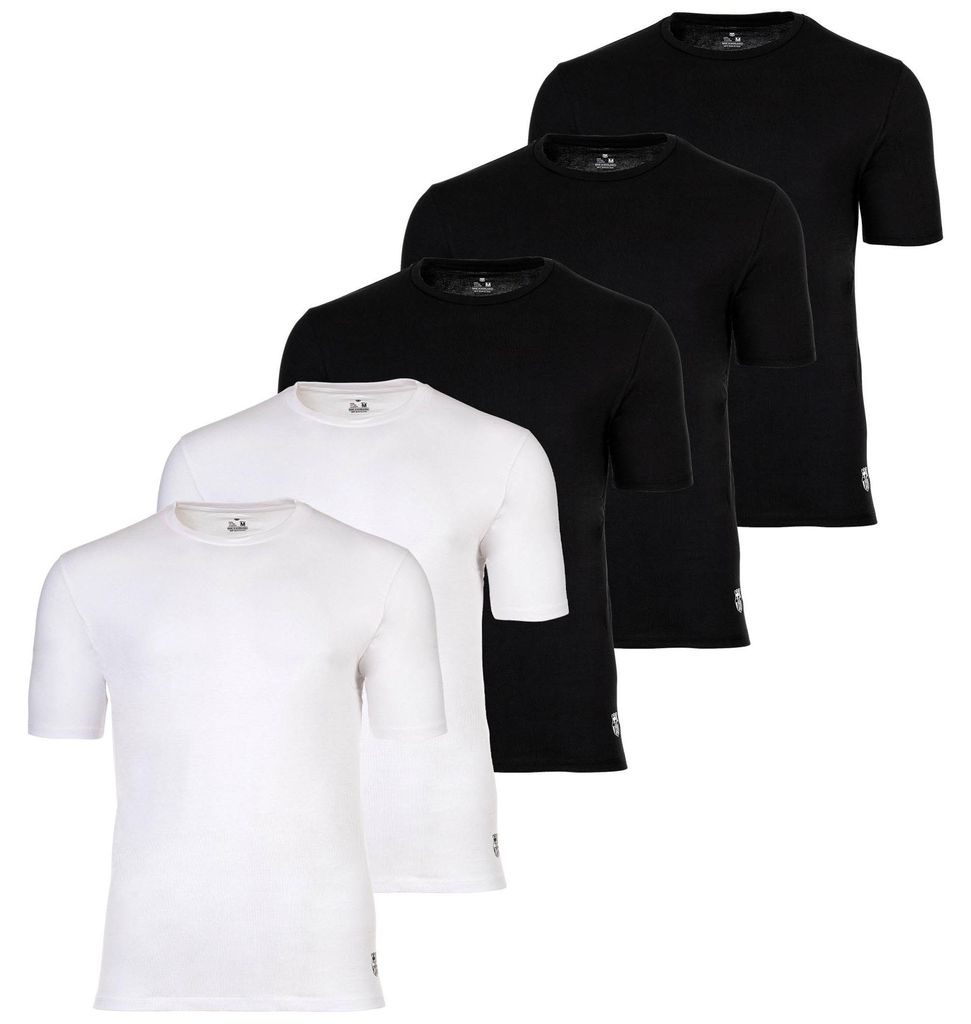 FC Barcelona Herren T-Shirts, 5er Pack - U-Neck Undershirts, Baumwolle, Rundhals, Logo, einfarbig Schwarz/Weiß XL