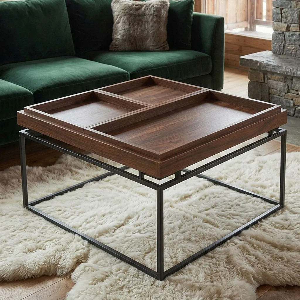 Table basse carrée 80x80cm Duplix bois noisette : rangez tout avec style