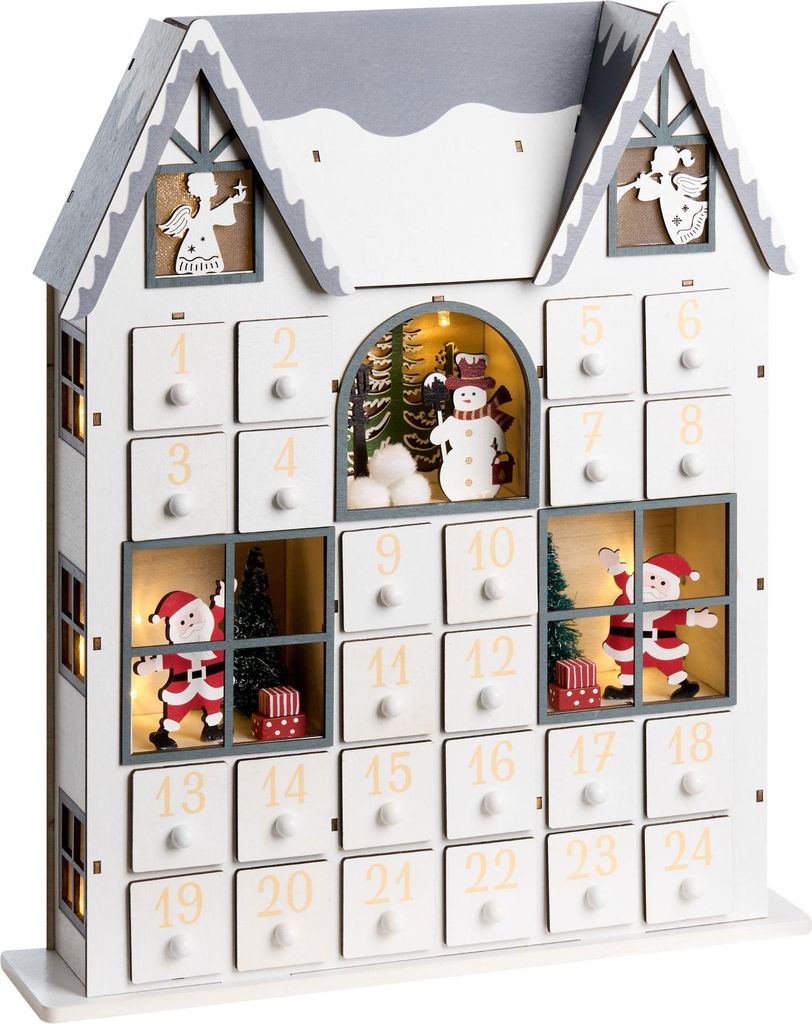 BELIANI Vianočná LED dekorácia biely drevený adventný Obrázok produktu 