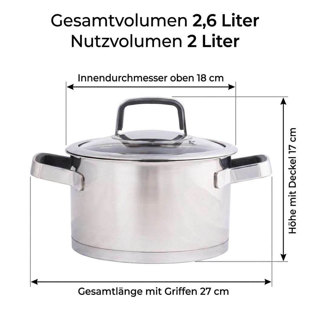 Topf 2L Edelstahl 18 cm Kochtopf Induktion MODEX