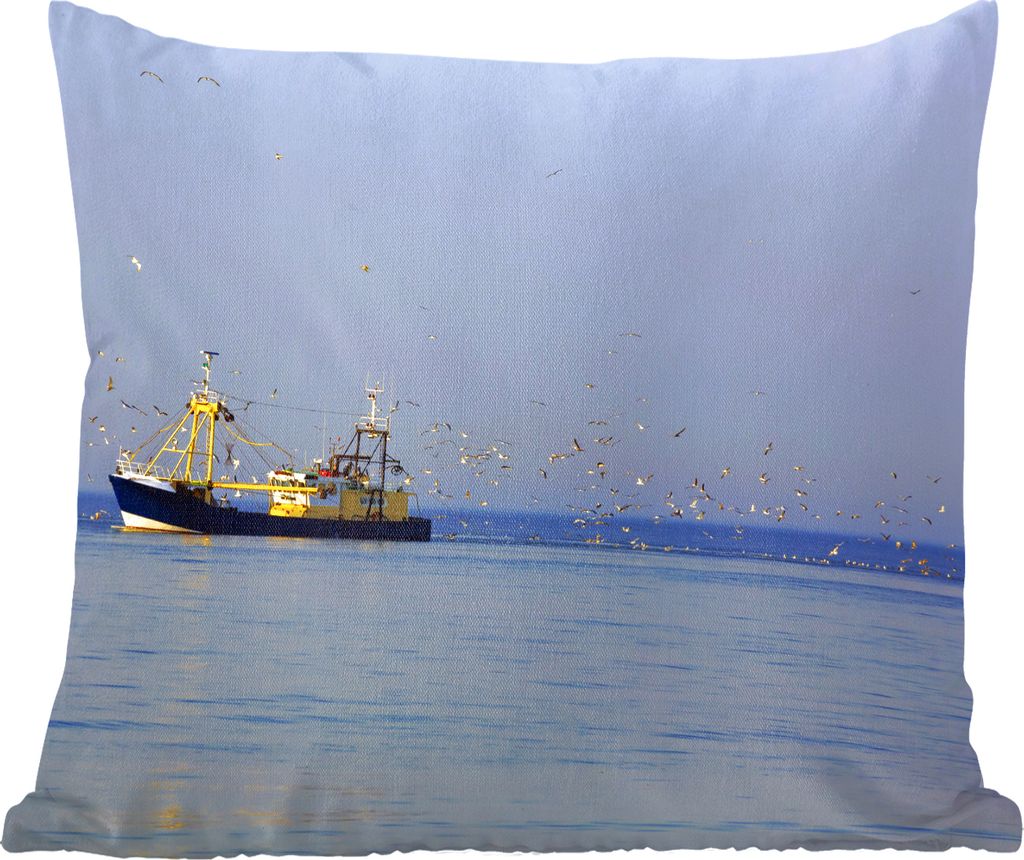 MuchoWow Zierkissen Sofakissen Wohnzimmer Dekokissen 40x40 cm Nordsee - Fischerboot - Vogel - Foto Kissen - Schlafzimmer Dekoration