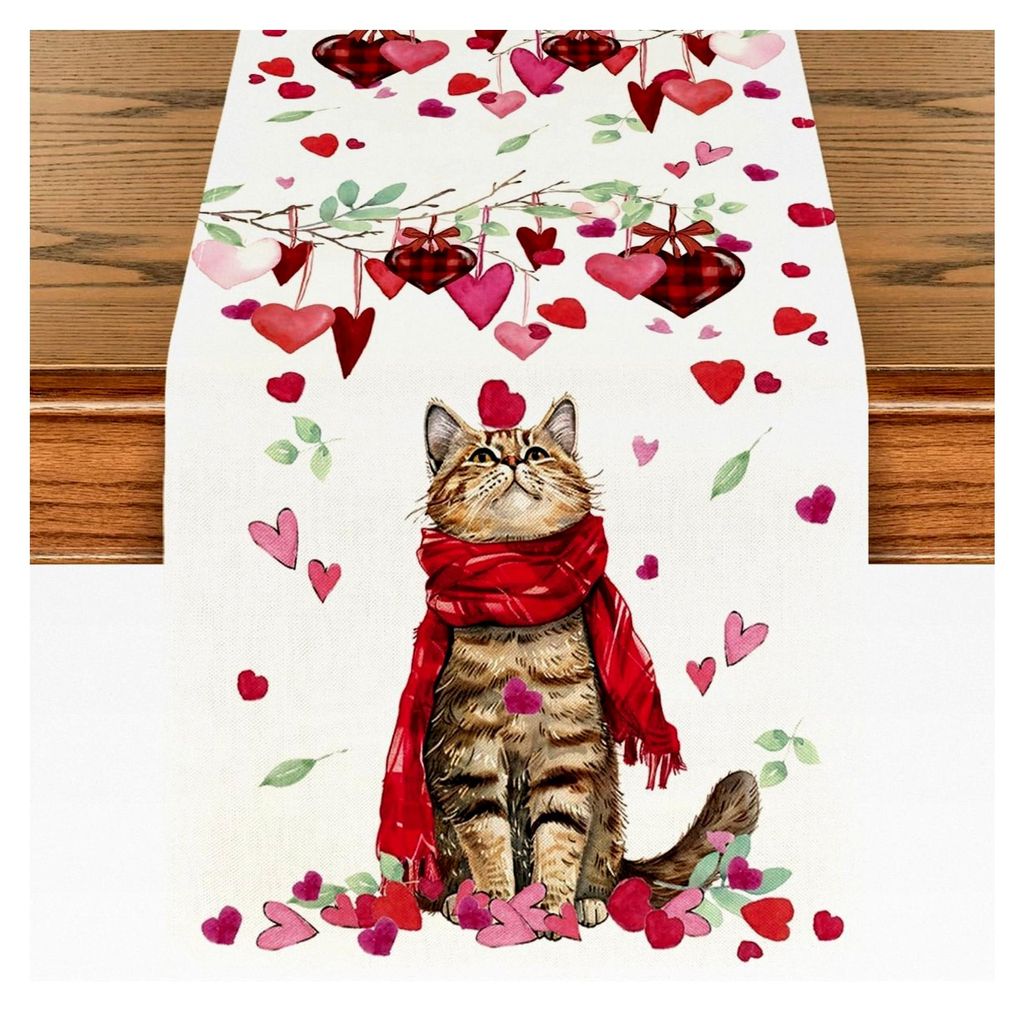 Herz Tischläufer für Valentinstag, saisonale Tischdekoration für Winter und Frühling, 40x180 cm