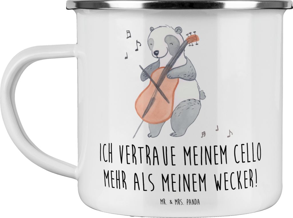 Mr. & Mrs. Panda Kaffeepott Cello Vertrauen - Weiß - Geschenk, Musikinstrument, Lernen, Teetasse, Solo, Streichinstrument, Emaille Becher, Pott, K...