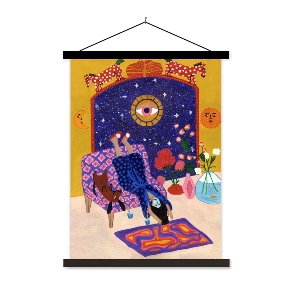 MuchoWow Textilposter Frauen - Psychedelisch - Hippie 90x120 cm mit schwarzem Rahmen - Dekoration