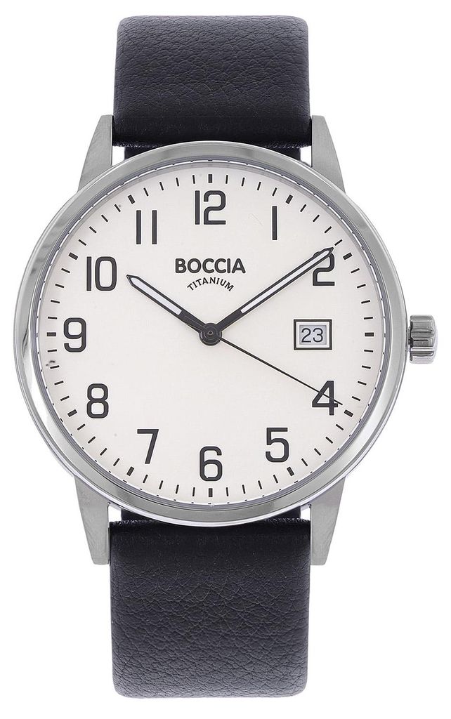 Boccia 3654-02 Herrenuhr Quarz Titan mit Lederband Schwarz