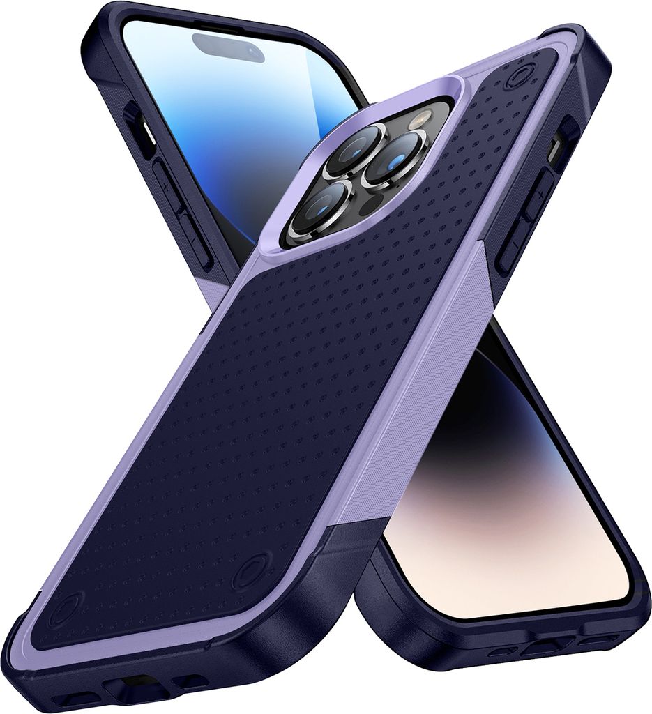 Für iPhone 14 Pro Hülle Militärqualität Stoßfest Hybrid 2 in 1 Hart PC Weich TPU Handyhülle Lila Blau