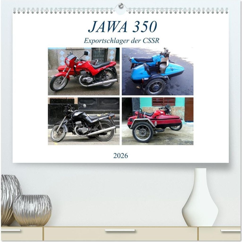 JAWA 350 - Exportschlager der CSSR (hochwertiger Premium Wandkalender 2026 DIN A2 quer), Kunstdruck in Hochglanz