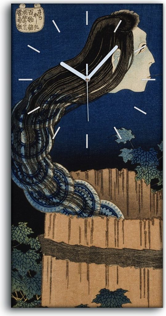 Dekor Leinwand Uhr Wandbild 30x60 weibliche Gespenst erschien aus einem Brunnen - weiße Hände