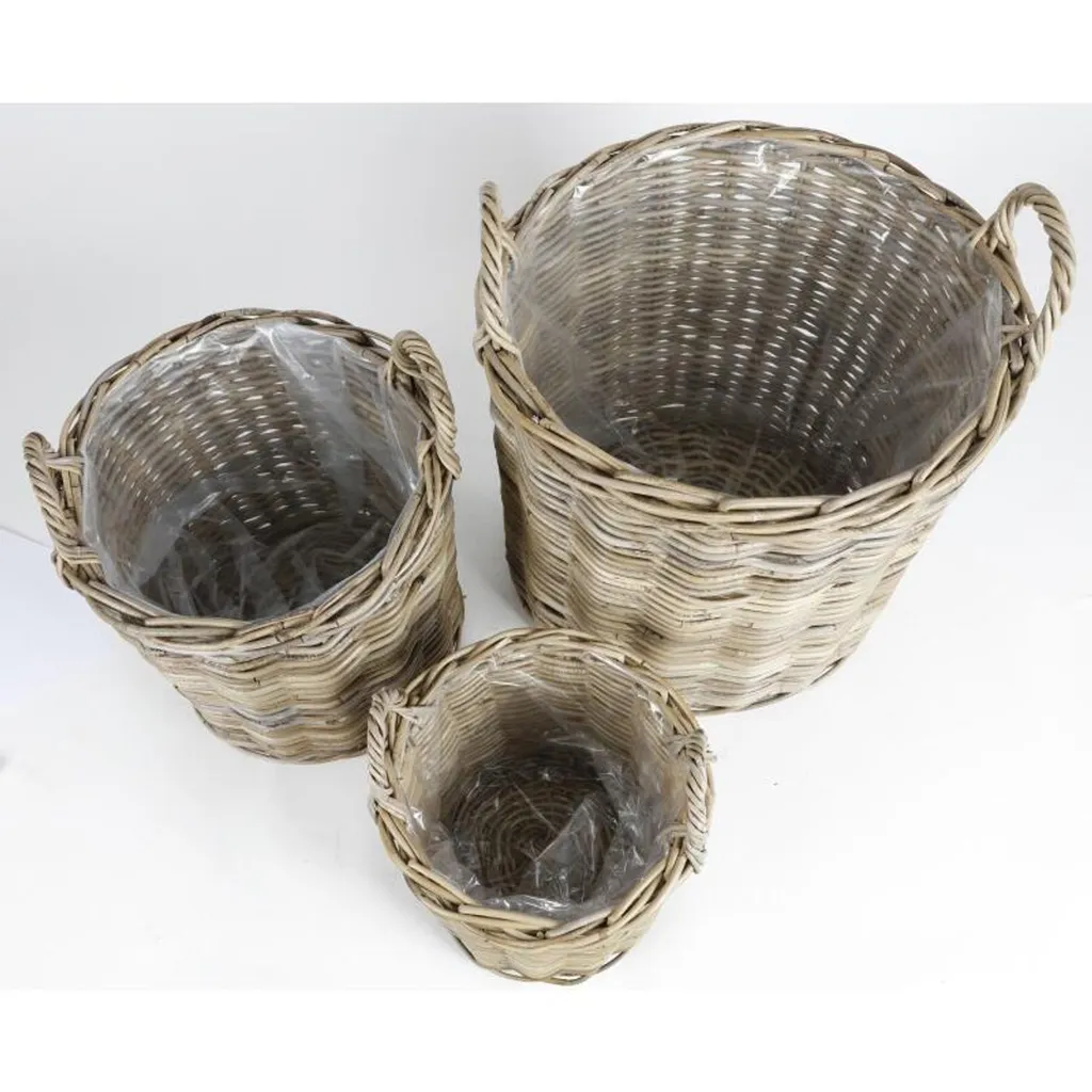 Paniers en Osier avec Structure Bois - Set de 3 Grands Formats 58cm BURI - 5
