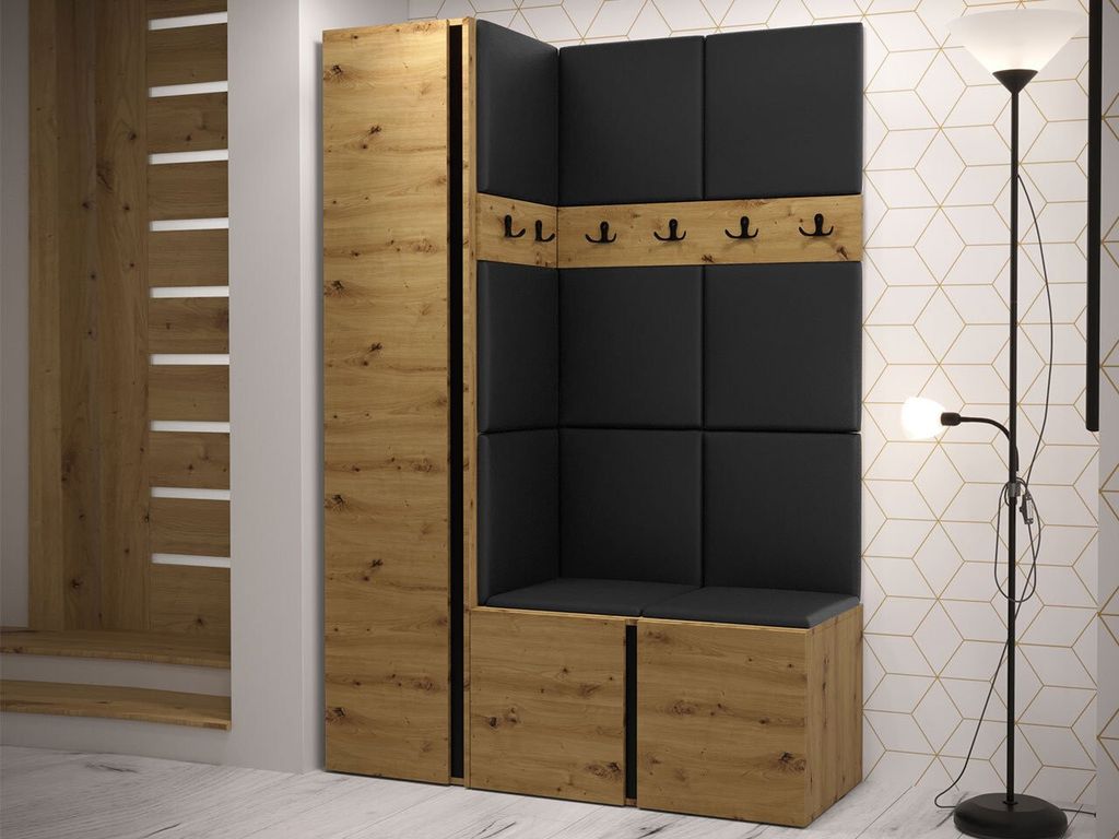 Předsíňová stěna s botníkem a panely 42x42 SELAND 5 - dub Obrázek produktu 