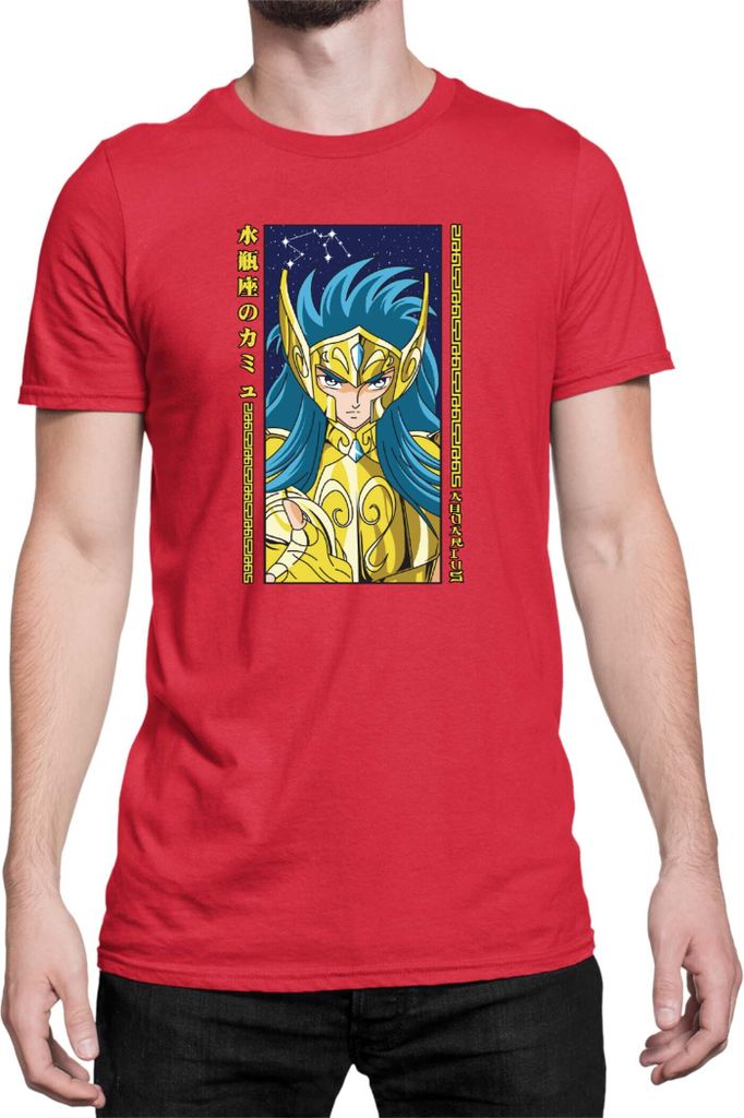 Herren T-Shirt Japan Anime Manga Saint Anime Seiya Aquarius, Man L / Rot
