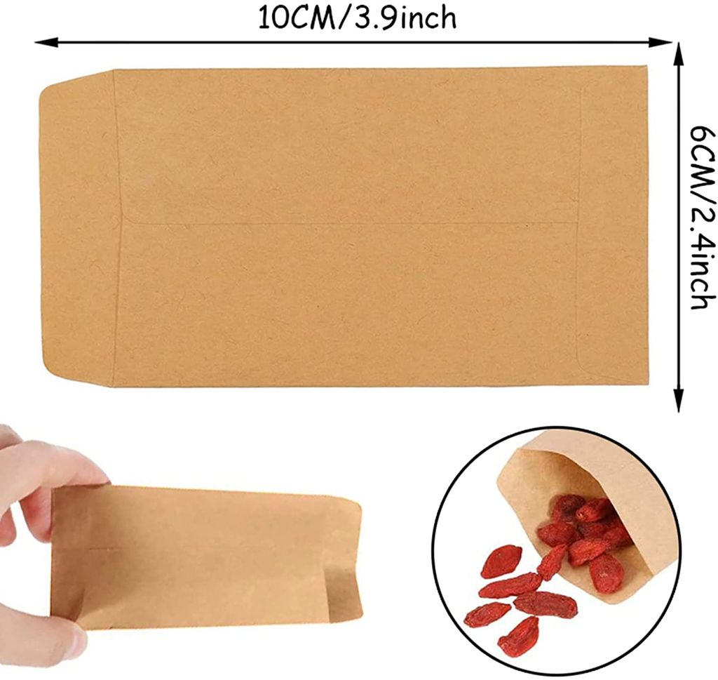 9 x 13 cm 100 Stück Schmuck Kleine braune Briefumschläge aus Kraftpapier zum Aufbewahren von Samen Süßigkeiten 
