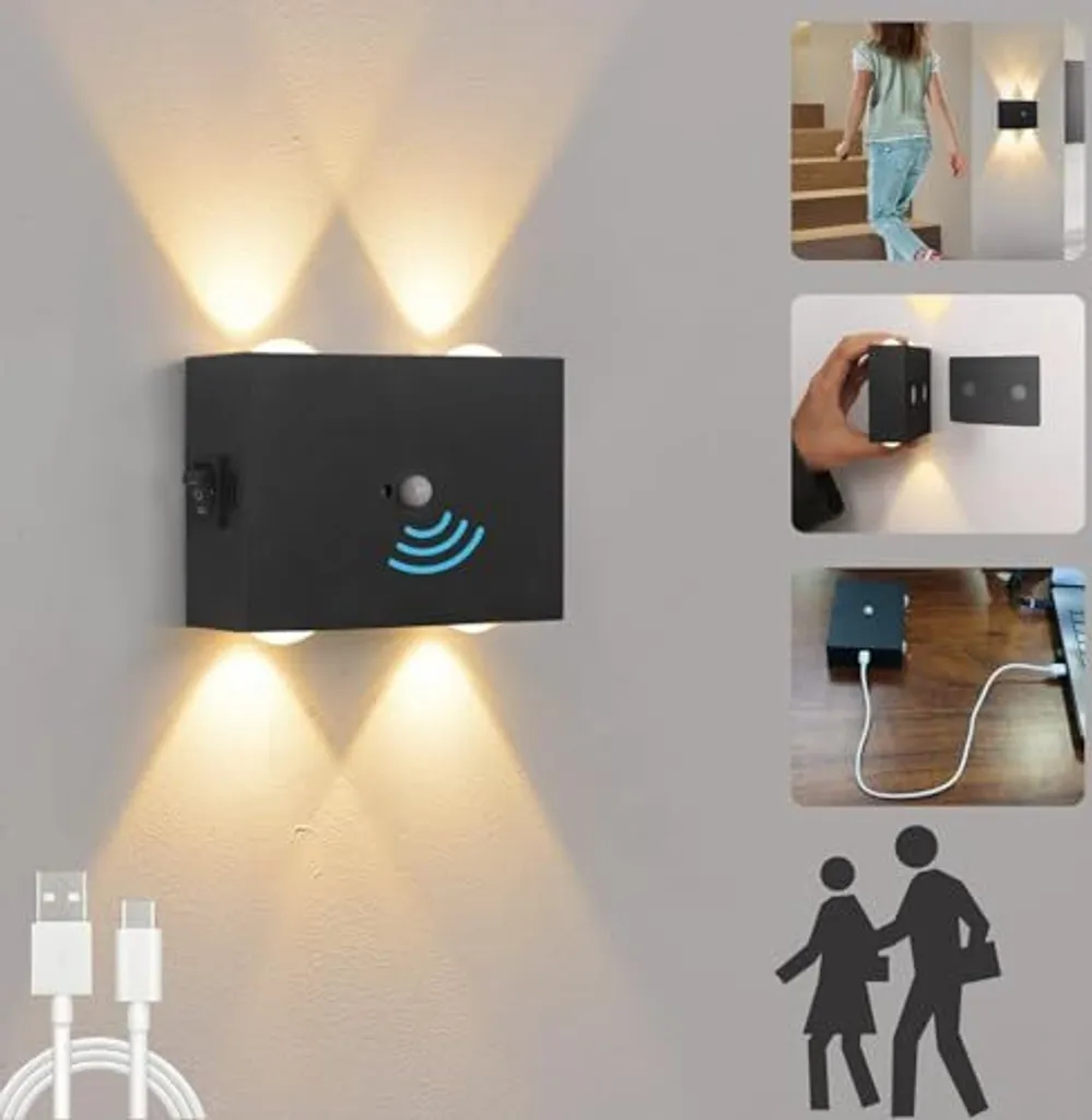 Applique LED Batteria con Sensore Movimento 4000mAh | Lampada Scale USB