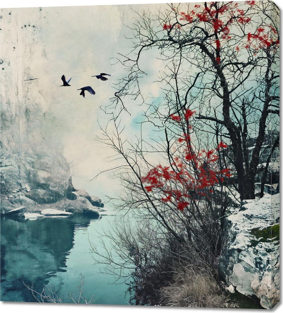 Bild 90x100cm Winterliche Dämmerung der Vögel