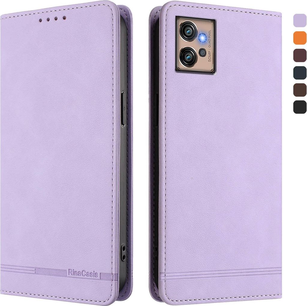 Hülle für Motorola Moto G32, Retro Kunstleder Ständer Klapphülle mit Kartenfächer und Magnetische Violett