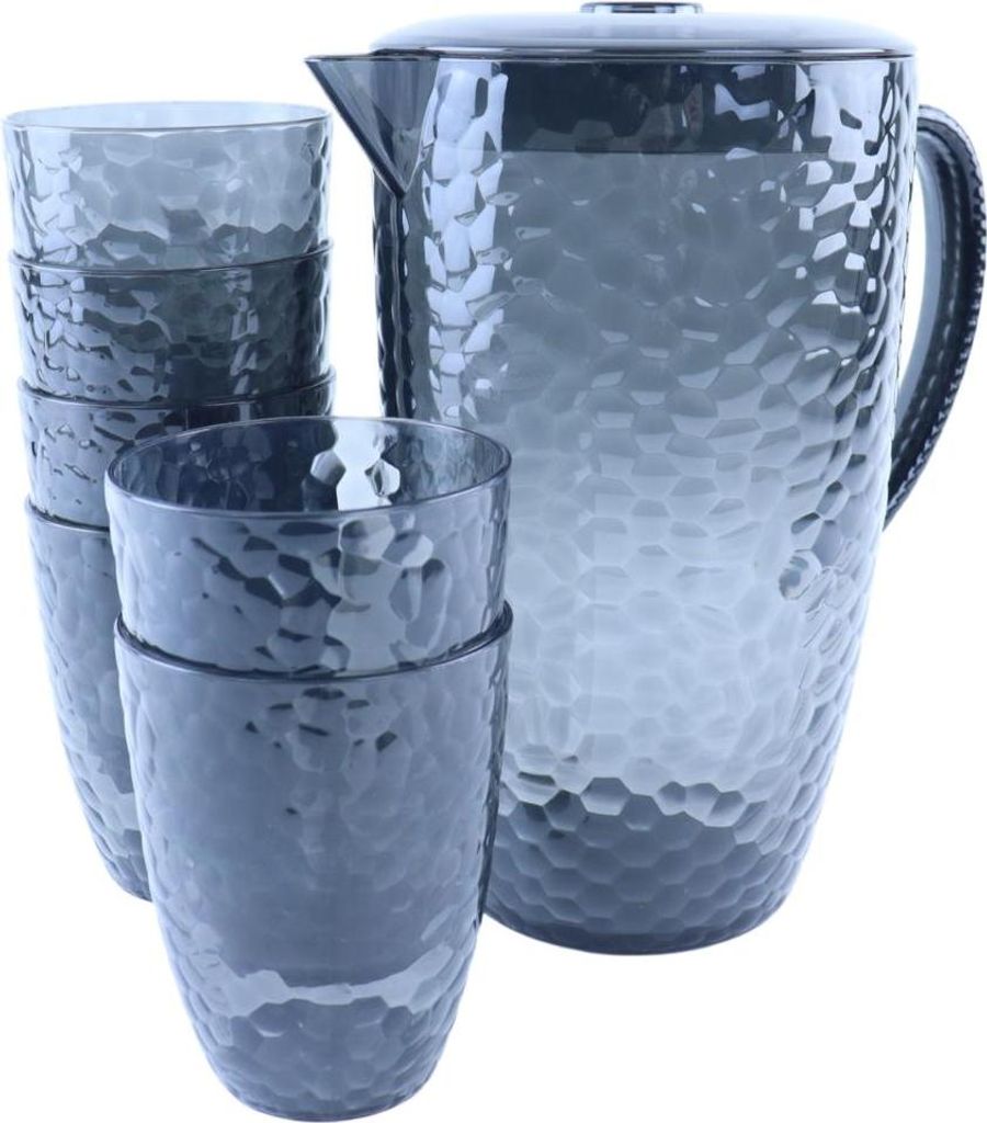 OTIX Kunststoff-Trinkgläser Limonadenkanne 7-teilig Wiederverwendbare Wasserbecher Wasserkrug Limonadengläser Grau ZEPHYR
