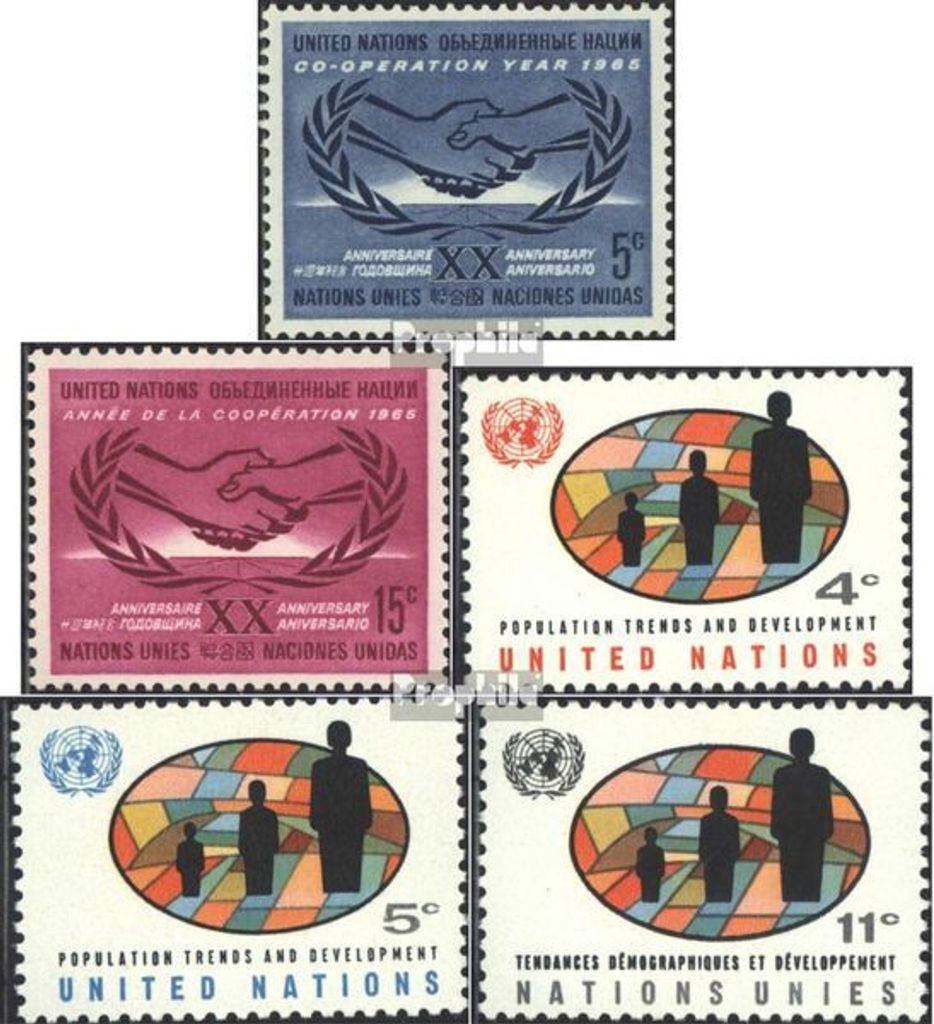 Briefmarken UNO - New York 1965 Mi 154-155,160-162 (kompl.Ausg.) postfrisch Sondermarken