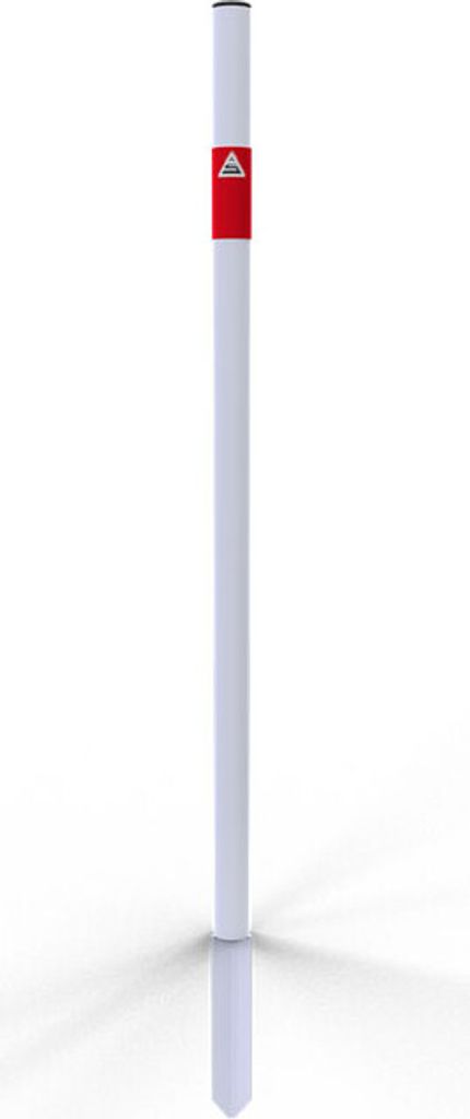 Schake Absperrpfosten aus Stahlrohr verzinkt Ø42x2,5mm weiß mit rot reflektierenden Leuchtstreifen und Kunststoffkappe 900mm Überflur zum Einsch...