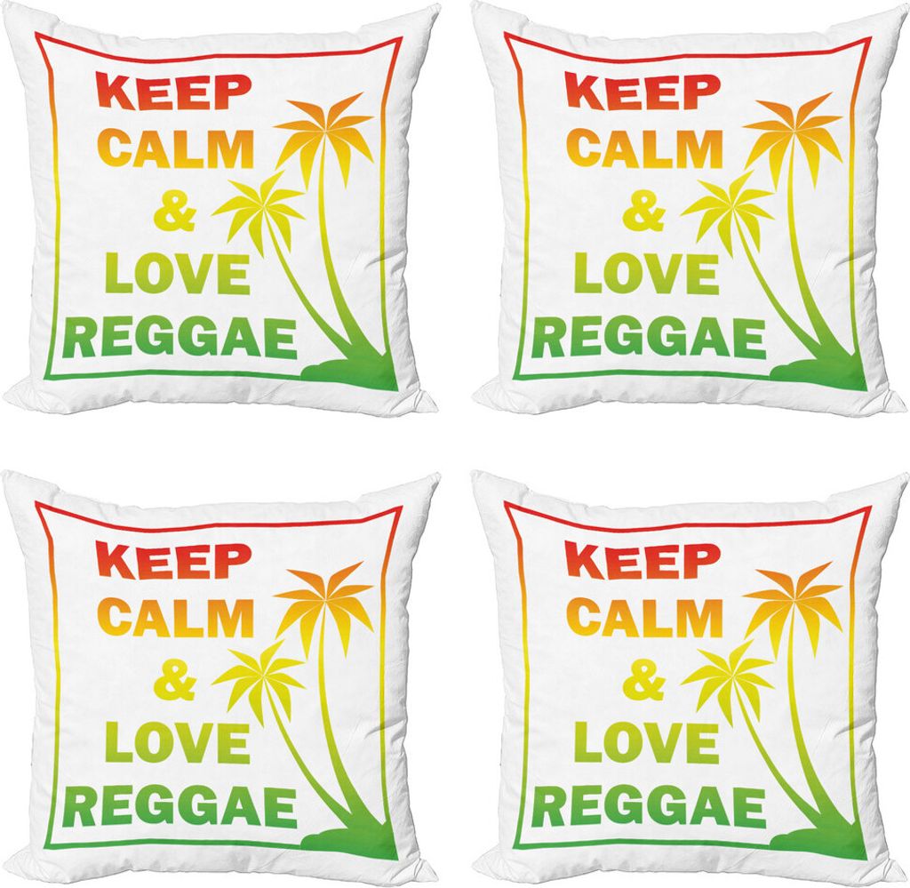 ABAKUHAUS Rasta Kissenbezug Set (4 Stück), Halten Sie Ruhe Wörter Reggae, Moderner Doppelseitiger Digitaldruck, 50 cm x 50 cm, Pale Grün Gelb