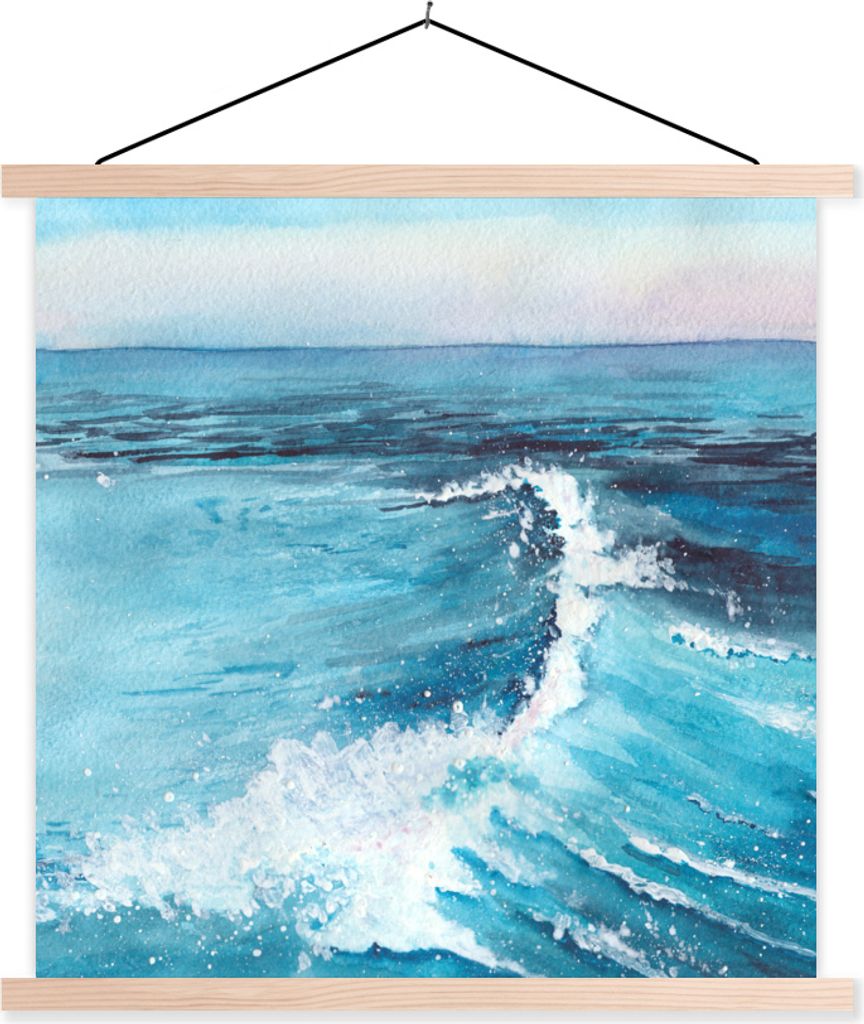 MuchoWow Textilposter Meer - Golf - Aquarell 60x60 cm mit holzfarbenen Rahmen - Wanddekoration