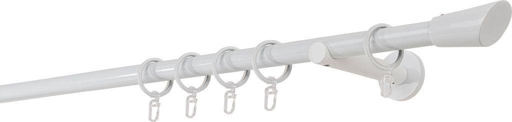 Gardinenstange auf Maß 20mm Rag 1-lauf Wandträger 12cm Farbe: Weiß, Größe: 340cm