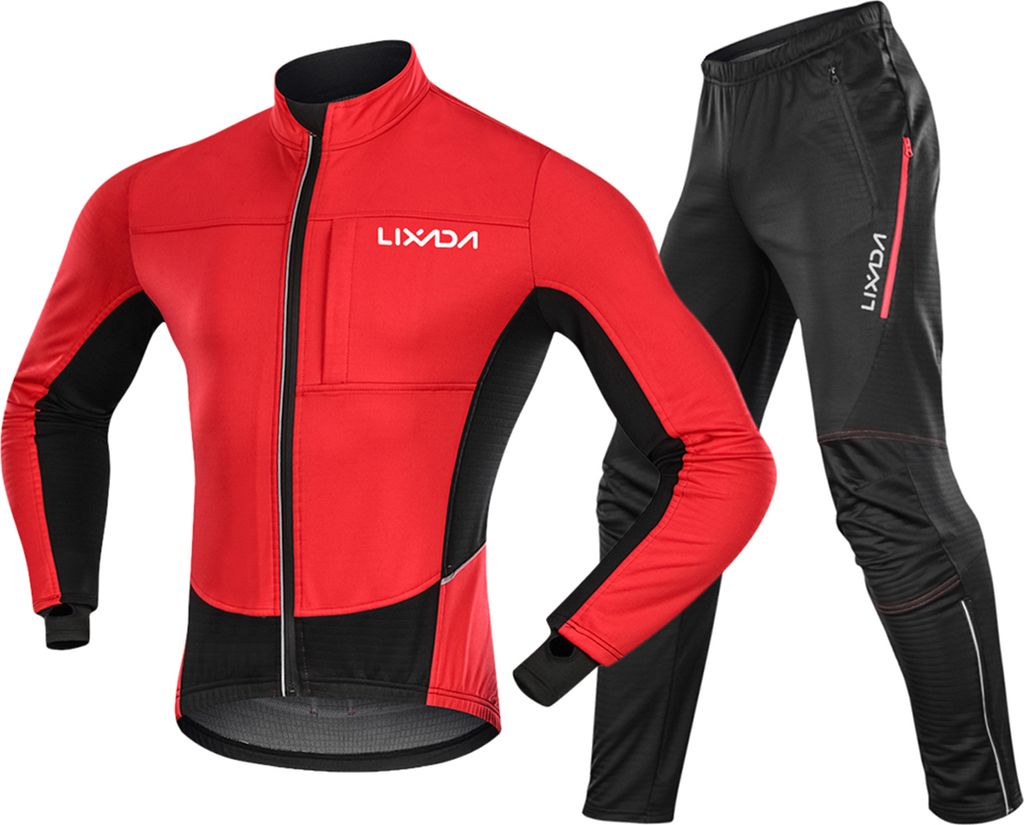 Lixada Herren Winter Radsportbekleidung Set Wasserdicht Winddicht Thermo Fleece Bike Riding Jacke und Hose Sportswear