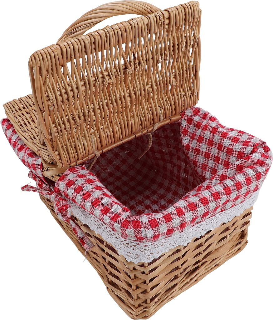 Wicker Picknickkorb mit Deckel Griff abnehmbare Liner Multifunktions Garten Ernte Korb für Blumen Obst Gemüse Rot kariert