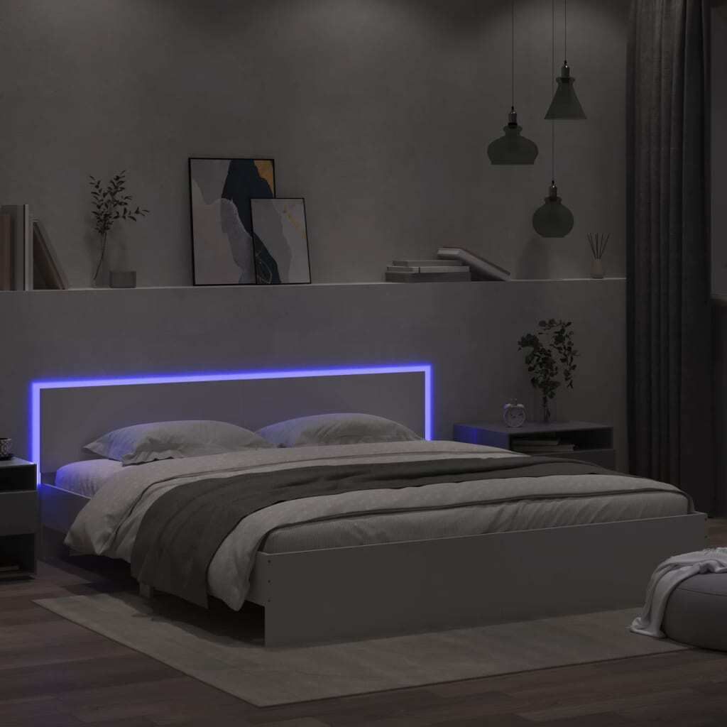 Maison Exclusive - Bettgestell mit Kopfteil und LED-Beleuchtung Weiß 180x200 cm