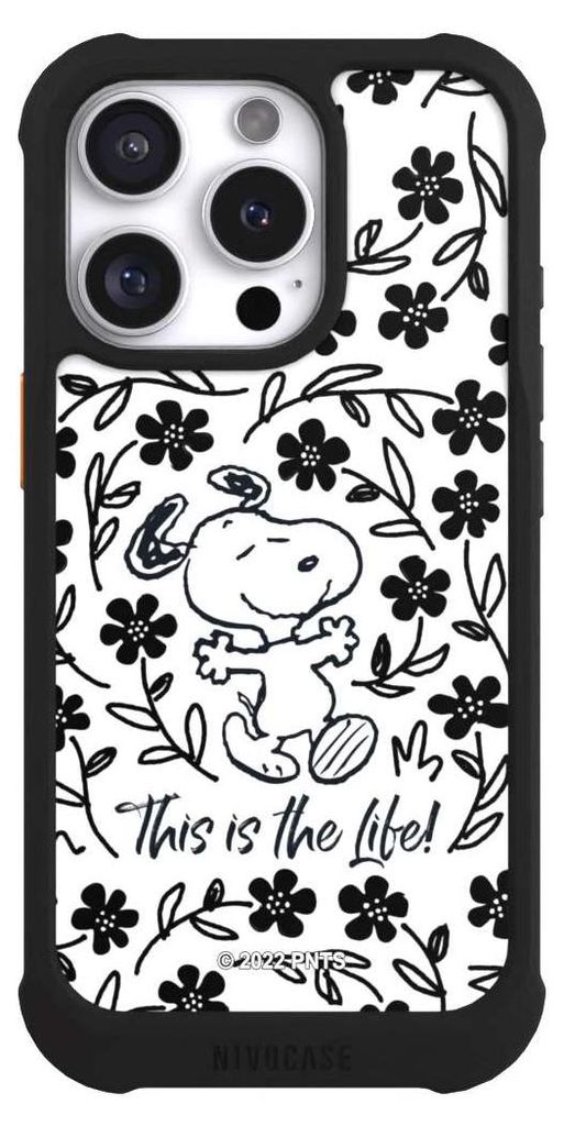 NIVOCASE Hülle für Apple iPhone 16 Pro Stoßfeste Handyhülle NIVOmax Case Schwarz Blumen Peanuts Snoopy