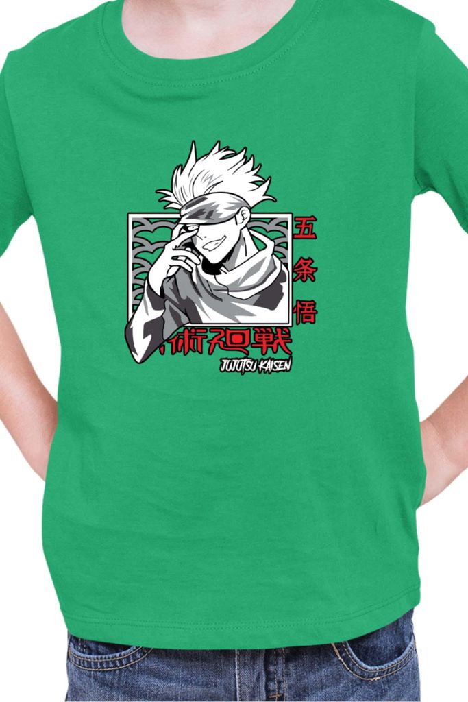 Kinder T-Shirt Japan Manga Anime Comics Animation Jujutsu Anime Manga Kaisen Satoru Gojo 05, 3-4 Jahr - 104 / Grün