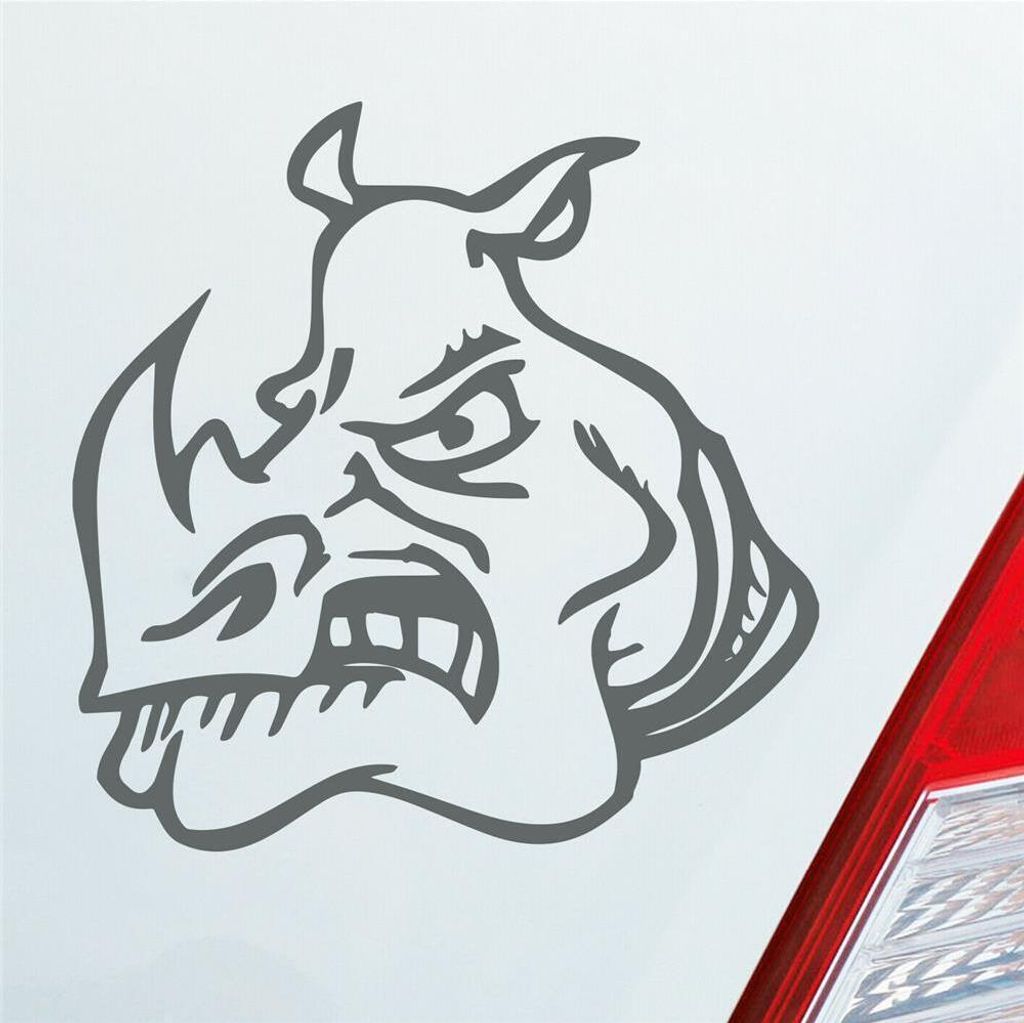 Auto Aufkleber Böses Nashorn angry Rhino Devil Car 10x10 cm Grau Sticker Heckscheibenaufkleber