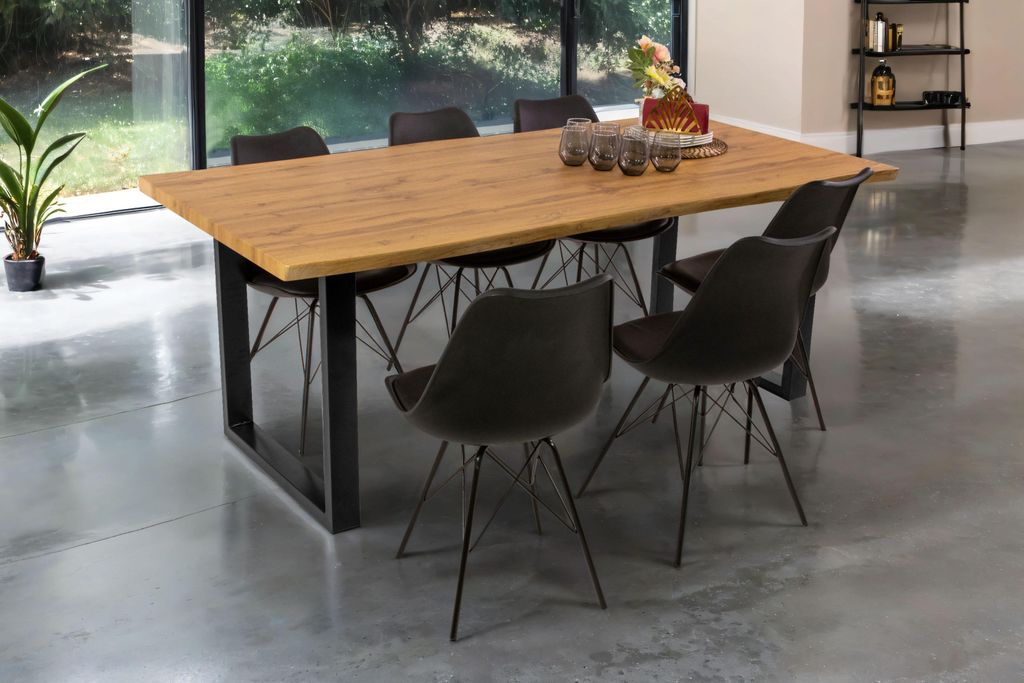 Esstisch Baumkante Holz-Optik Wildeiche 200 x 100 U-Gestell schwarz JOSY