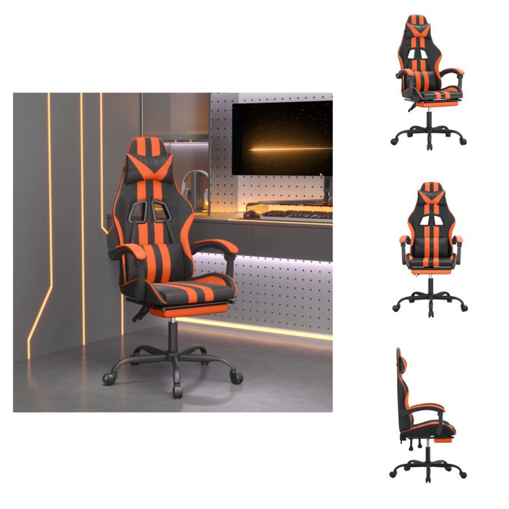 vidaXL Gaming-Stuhl mit Fußstütze Drehbar Schwarz & Orange Kunstleder - Gaming-Sessel